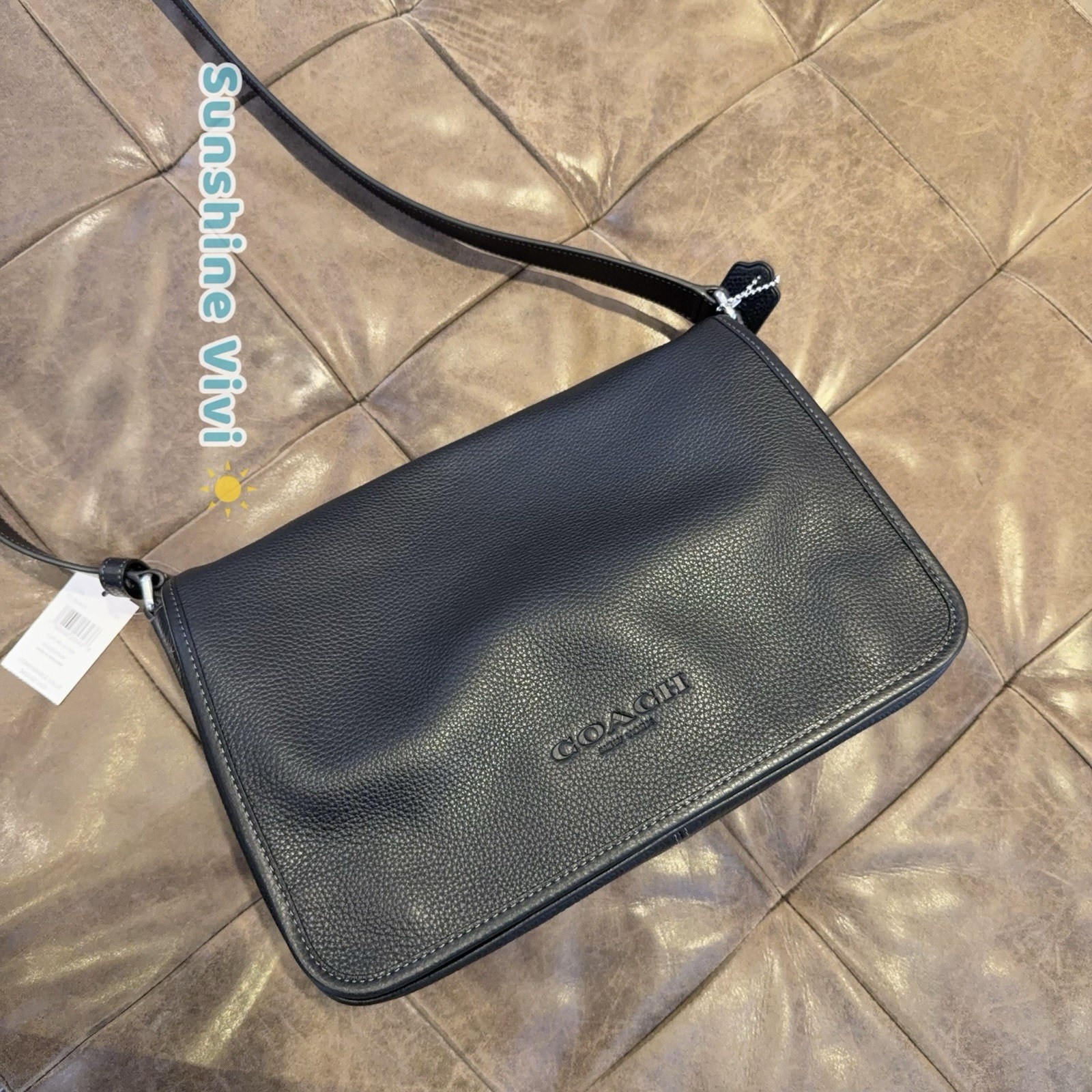 Nwt Coach Men Colby Messenger Bag 32 Silver/Black Refined Pebble Leather Ces18